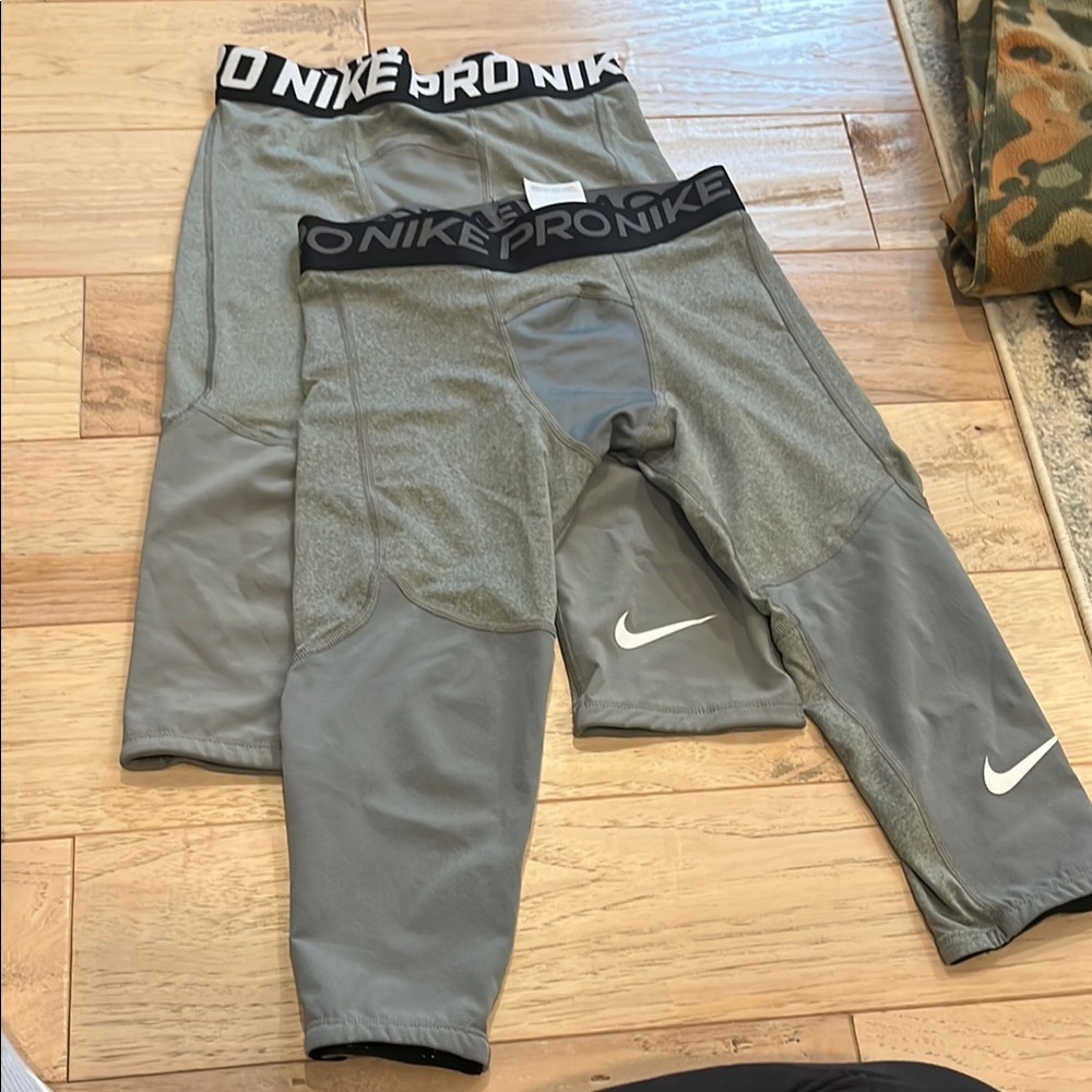 2 Pairs Nike Pro Kids sz M Dri-Fit Compression Tights Grey